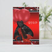 Birthday Party-UAWG mit schwarzen und roten High H RSVP Karte (Stehend Vorderseite)