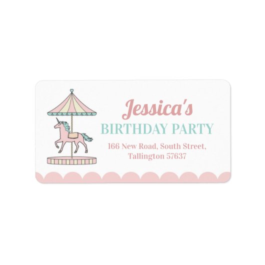Birthday Party Unicorn Karussell-Adressenschilder Adressaufkleber (Vorne)