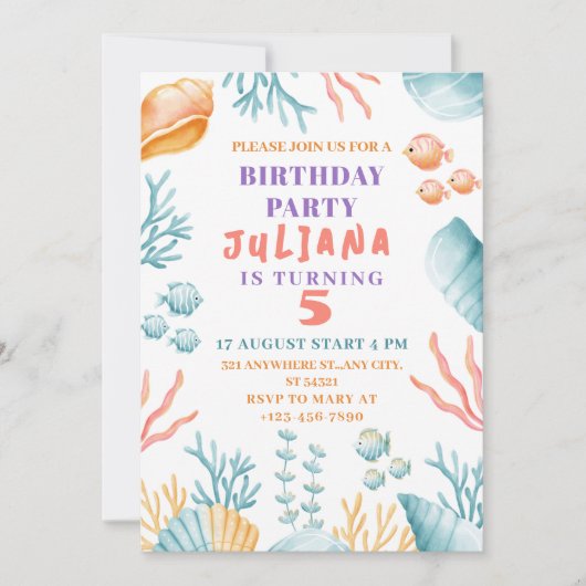 Birthday Party unter dem Meer Einladung (Vorderseite)