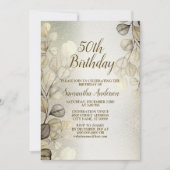 Birthday Party Watercolor Golden Eukalyptus Shiny Einladung (Vorderseite)
