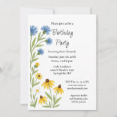 Birthday Party Watercolor Wildflowers Einladung (Vorderseite)