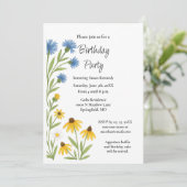 Birthday Party Watercolor Wildflowers Einladung (Stehend Vorderseite)
