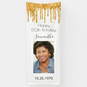 Birthday Party, Weißgold Foto Glitzer Glasur Banner