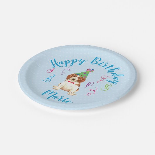 Birthday Party Welsh Springer Spaniel Pappteller (Schrägansicht)