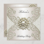 Birthday Party White Cream Pearl Einladung (Vorne/Hinten)