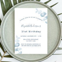 Birthday Party white dusty blue eucalyptus