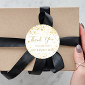 Birthday Party white gold Glitzern name Vielen Dan Runder Aufkleber