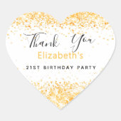 Birthday Party White Gold Name Danke Herz-Aufkleber (Vorderseite)