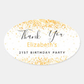Birthday Party White Gold Name Danke Ovaler Aufkleber (Vorderseite)