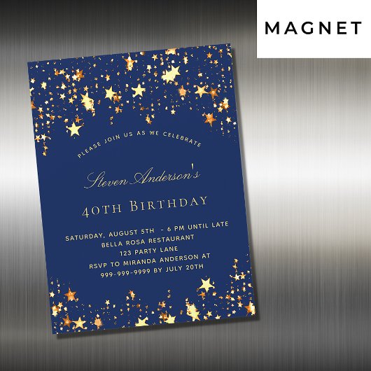 Birthday Partynavy blauen goldenen Sterne Luxus Magneteinladung