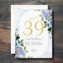 Birthday Pastel Blue Floral Einladungspostkarte