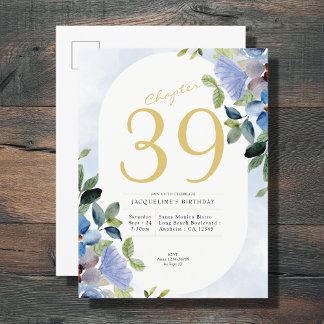 Birthday Pastel Blue Floral Einladungspostkarte