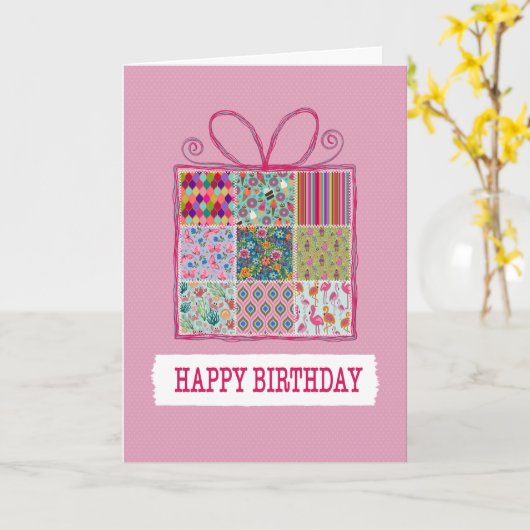 Birthday Patchwork Present Karte (Gelbe Blume)