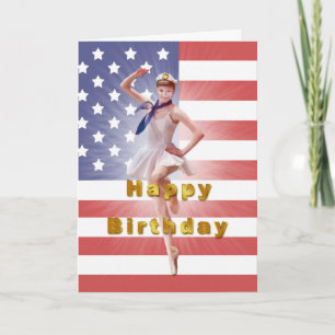 Birthday, Patriotic Ballerina and USA Flag Karte