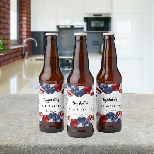 Birthday patriotic USA Rot-Weiß-Flagge Bierflaschenetikett