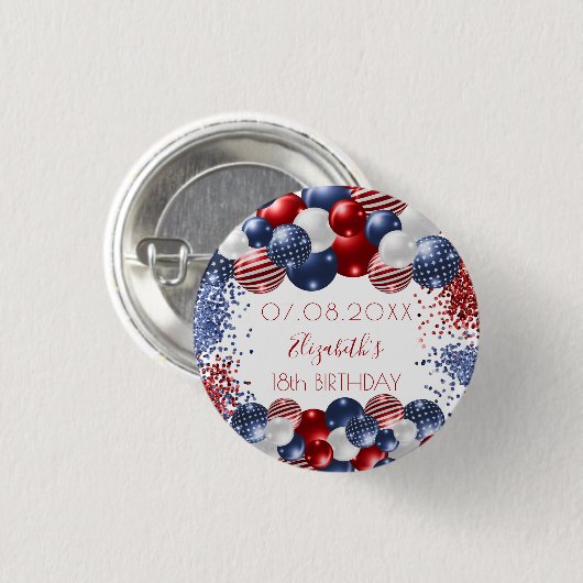 Birthday patriotic USA Rot-Weiß-Flagge Button (Vorne & Hinten)