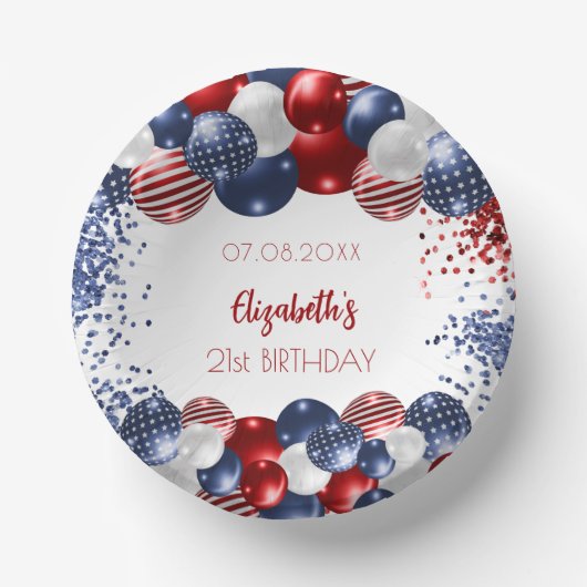 Birthday patriotic USA Rot-Weiß-Flagge Pappteller (Vorderseite)