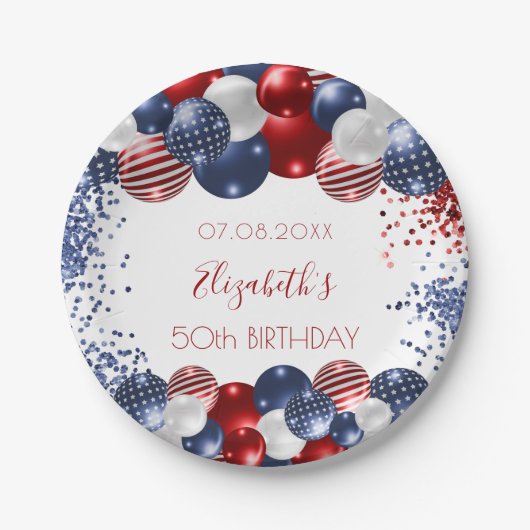 Birthday patriotic USA Rot-Weiß-Flagge Pappteller (Vorderseite)