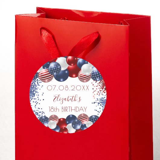 Birthday patriotic USA Rot-Weiß-Flagge Runder Aufkleber