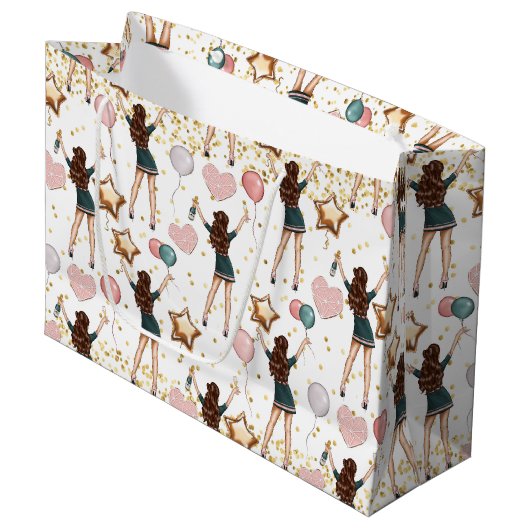 Birthday Pattern  Große Geschenktüte (Vorderseite Schrägansicht)