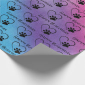 Birthday Paw Print mit Herz auf Regenbogen Geschenkpapier (Ecke)