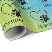 Birthday Paw Print mit Herz auf Regenbogen Geschenkpapier (Rolleneckpunkt)