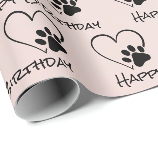 Birthday Paw Print mit Herz Geschenkpapier (Rolleneckpunkt)