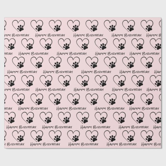 Birthday Paw Print with Heart on Pink Geschenkpapier (Flach)