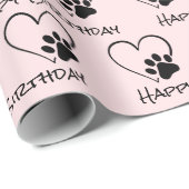 Birthday Paw Print with Heart on Pink Geschenkpapier (Rolleneckpunkt)