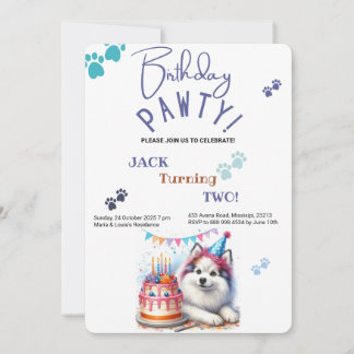 Birthday Pawty American Eskimo Hund Geburtstag Einladung