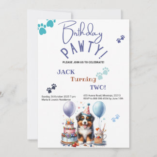 Birthday Pawty Australian Shepherd Dog Birthday Einladung