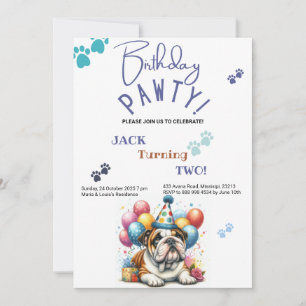 Birthday Pawty Bulldog Hund Personalisiert Geburts Einladung
