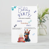 Birthday Pawty Doberman Pincher Dog Birthday Einladung (Stehend Vorderseite)