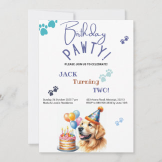 Birthday Pawty Golden Retriever Hund Geburtstag Einladung