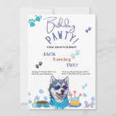 Birthday Pawty Siberian Husky Dog Birthday Einladung (Vorderseite)