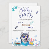 Birthday Pawty Siberian Husky Dog Birthday Einladung (Vorne/Hinten)