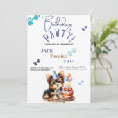 Birthday Pawty Yorkshire Terrier Dog Birthday Einladung (Stehend Vorderseite)