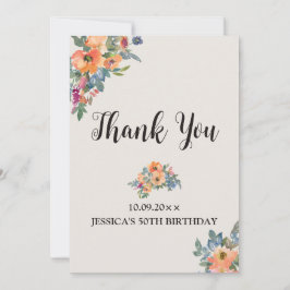 Birthday Peachy Blue Watercolor Floral Einladung