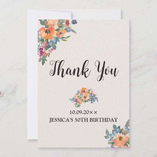 Birthday Peachy Blue Watercolor Floral Einladung (Vorderseite)