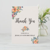 Birthday Peachy Blue Watercolor Floral Einladung (Stehend Vorderseite)