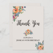 Birthday Peachy Blue Watercolor Floral Einladung (Vorne/Hinten)