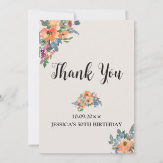 Birthday Peachy Blue Watercolor Floral Einladung