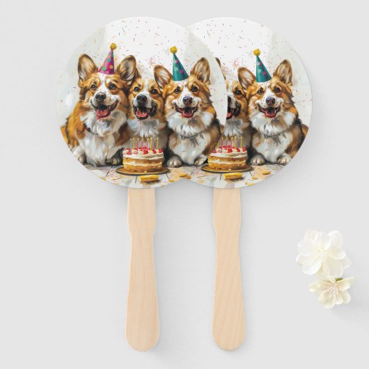 Birthday Pembroke Welsh Corgi Hunde Fächer (Vorne und Hinten)