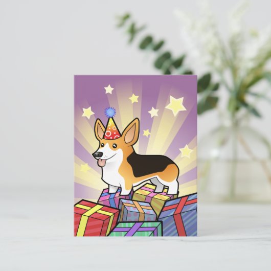 Birthday Pembroke Welsh Corgi Postkarte (Stehend Vorderseite)
