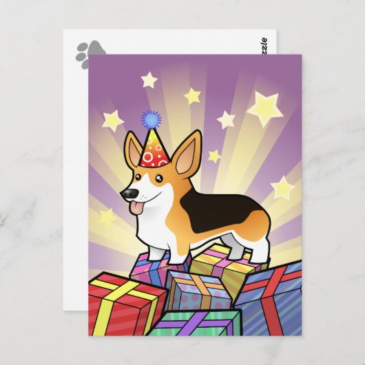 Birthday Pembroke Welsh Corgi Postkarte (Vorne/Hinten)