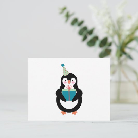 Birthday Penguin Postkarte (Stehend Vorderseite)