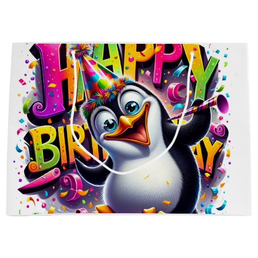 Birthday Penguin von Natasha Us Große Geschenktüte (Vorderseite)