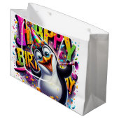 Birthday Penguin von Natasha Us Große Geschenktüte (Vorderseite Schrägansicht)