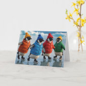 Birthday Penguins Ice Skating On an Arctic Lake Karte (Gelbe Blume)