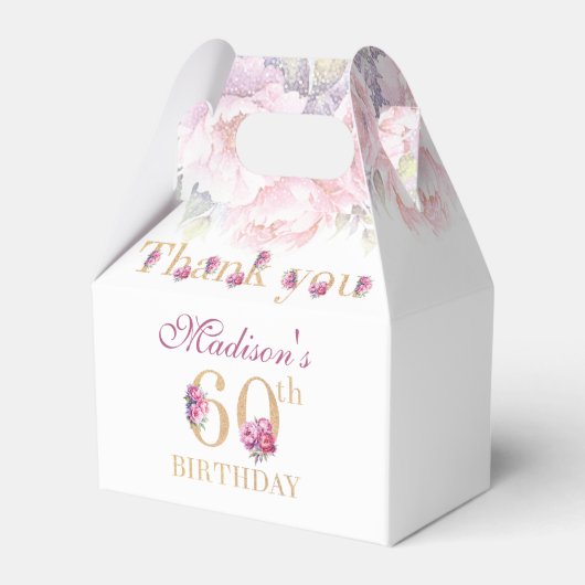 Birthday Peonies Pink Gold Glitzer Custom Geschenkschachtel (Vorderseite)